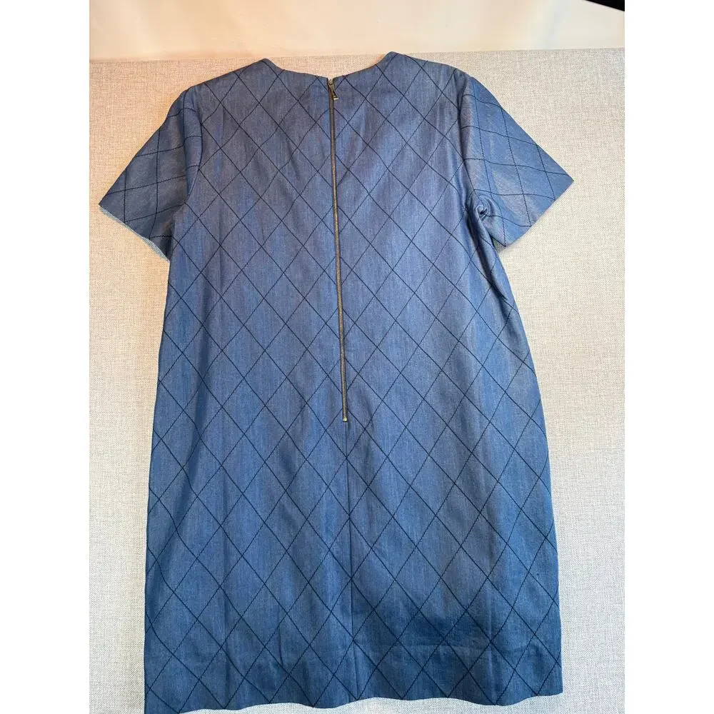 Kate Spade New York Blue Chambray Look Diamond Stitch Shift Dress 12 Pockets